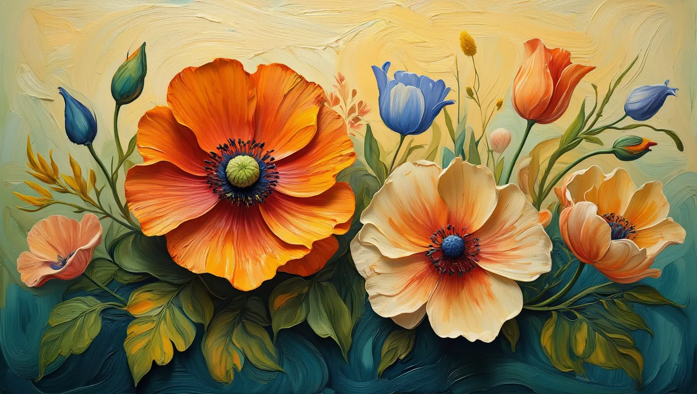 Painterly garden of poppies and wildflowers in the Flowjam style