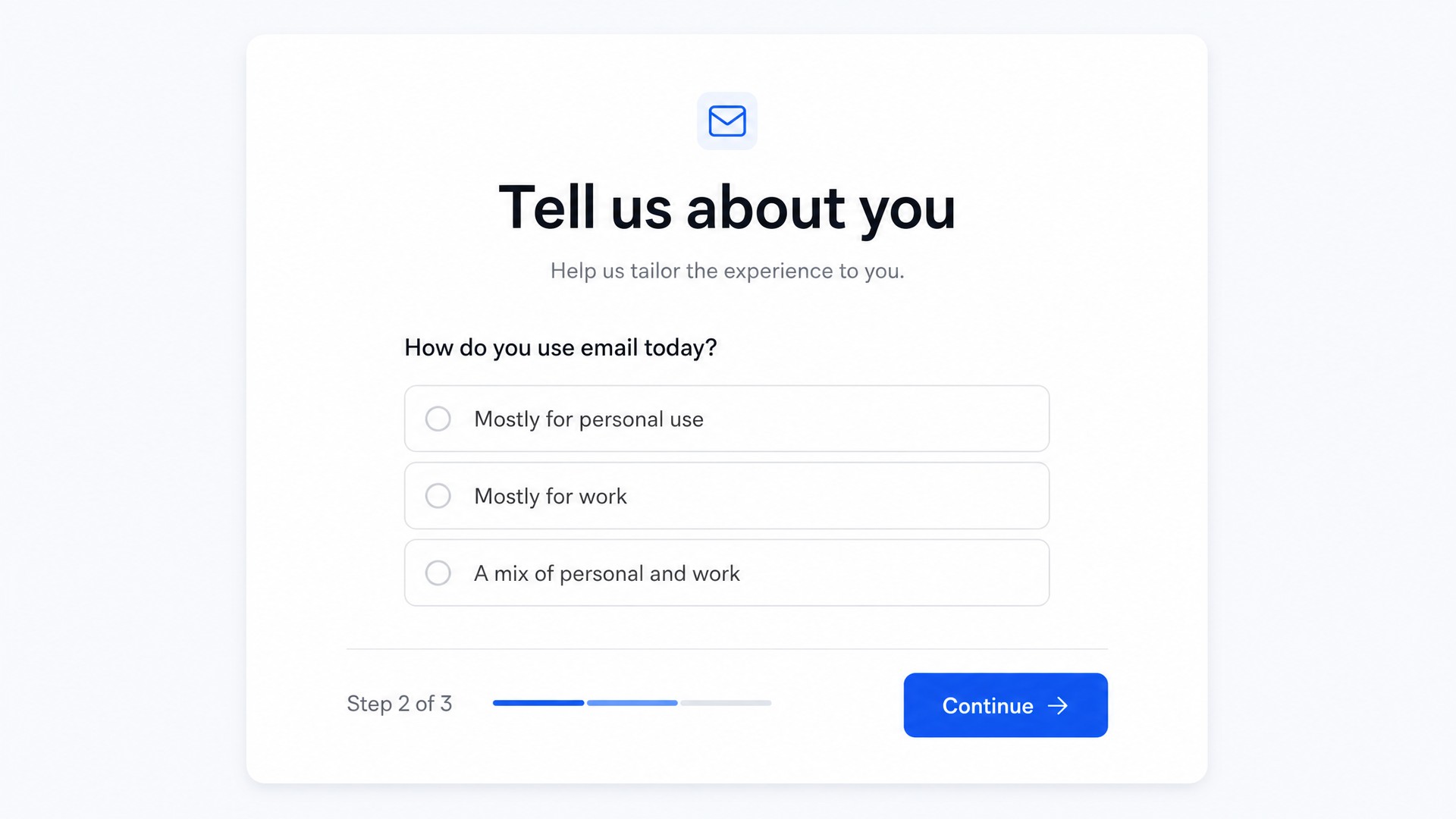 Qualification-survey waitlist example: a short multiple-choice question with a progress bar, used to filter for high-intent users