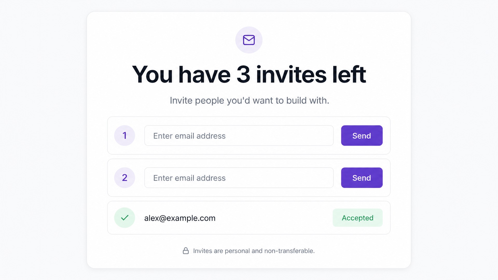 Invite-scarcity waitlist screen example: 'You have 3 invites left' with invite slots to send to friends